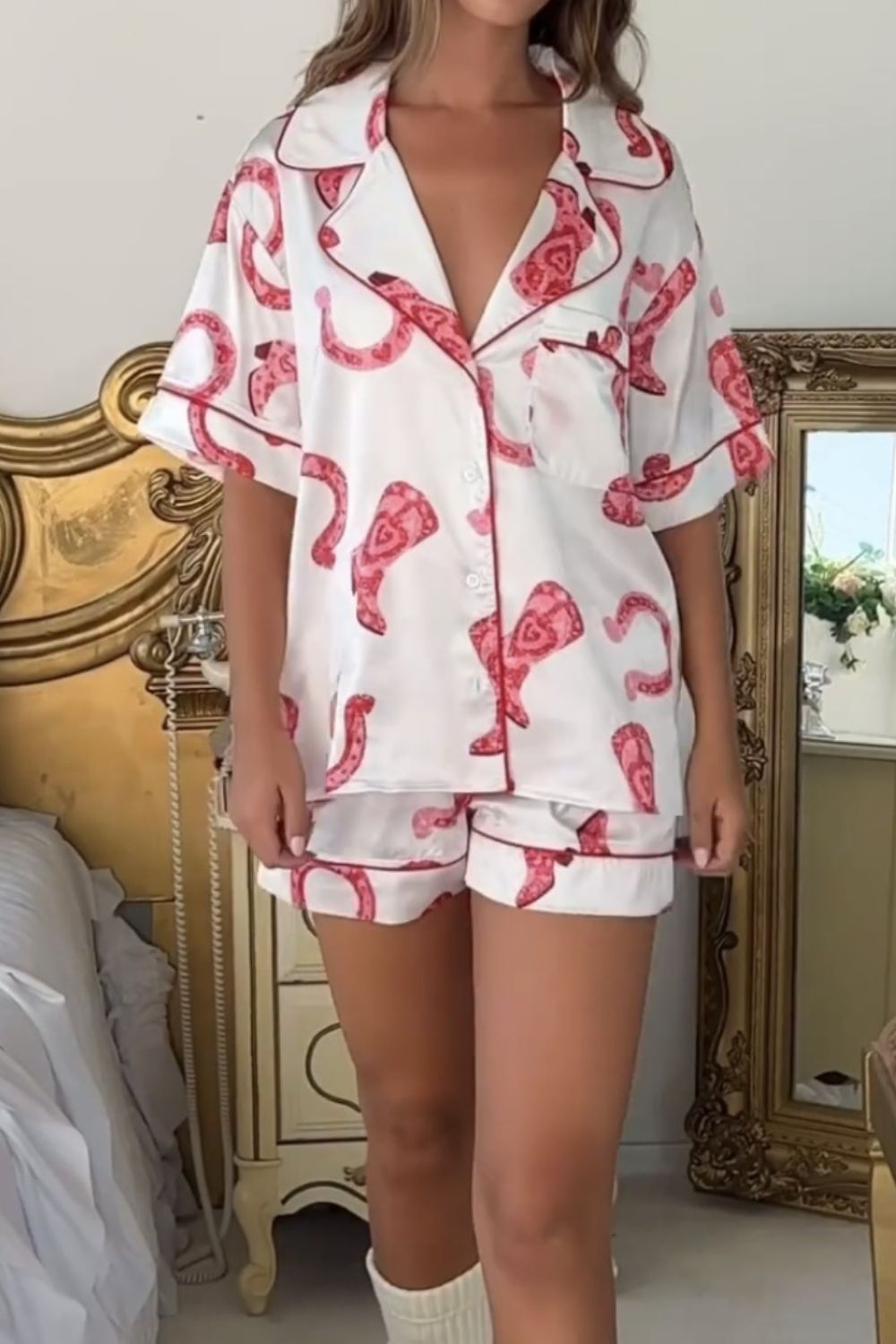 “The Kiddos” Printed Button Up Top and Shorts Lounge Set