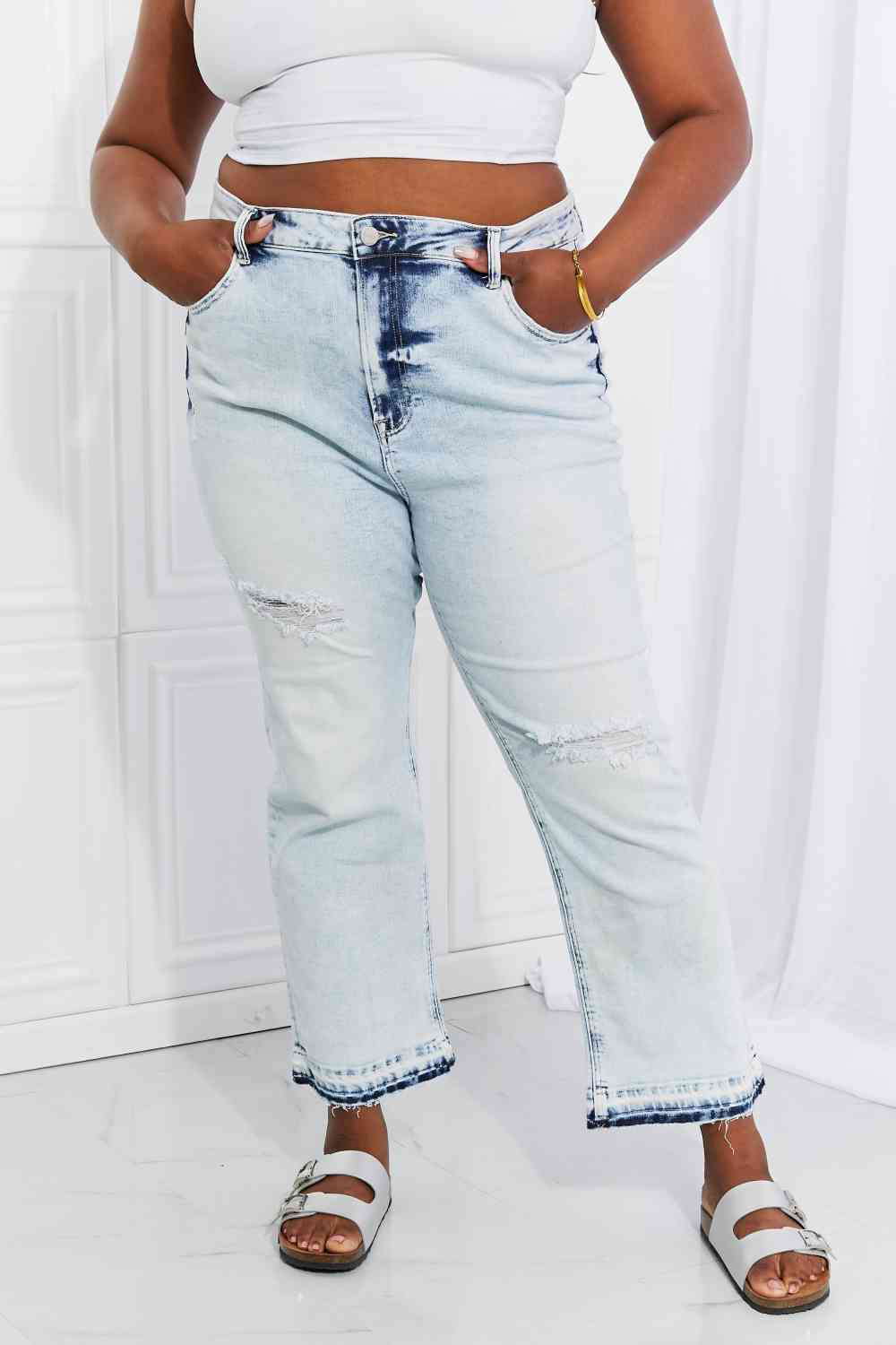 “The Critic” Full Size Camille Acid Wash Crop Straight Jeans