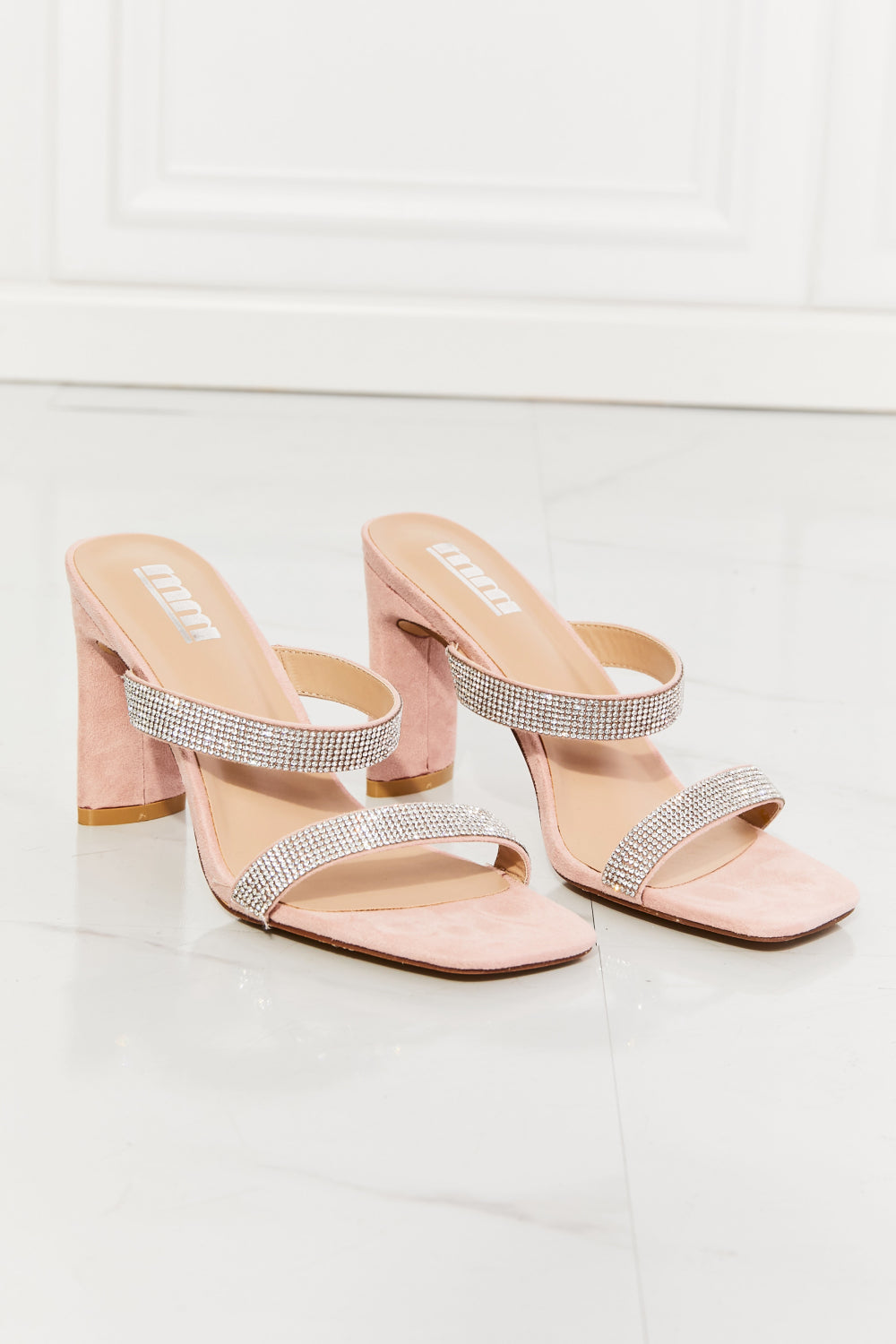 MM: “Leave A Little Sparkle” Rhinestone Block Heel Sandal in Pink