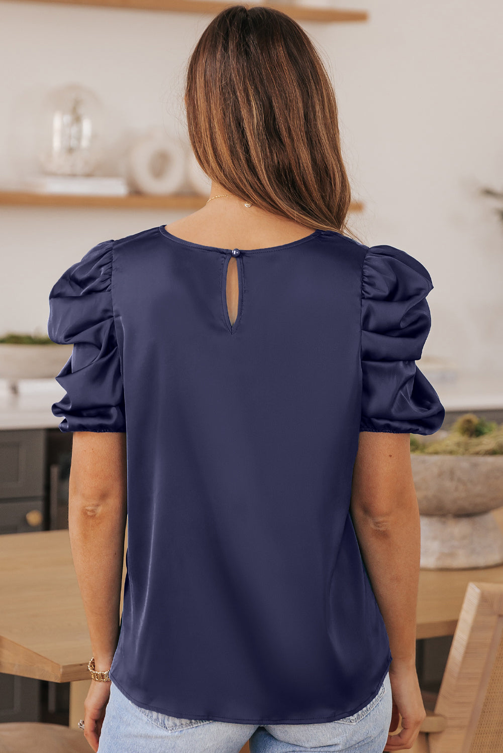 “The Regal” Puff Sleeve Round Neck Blouse