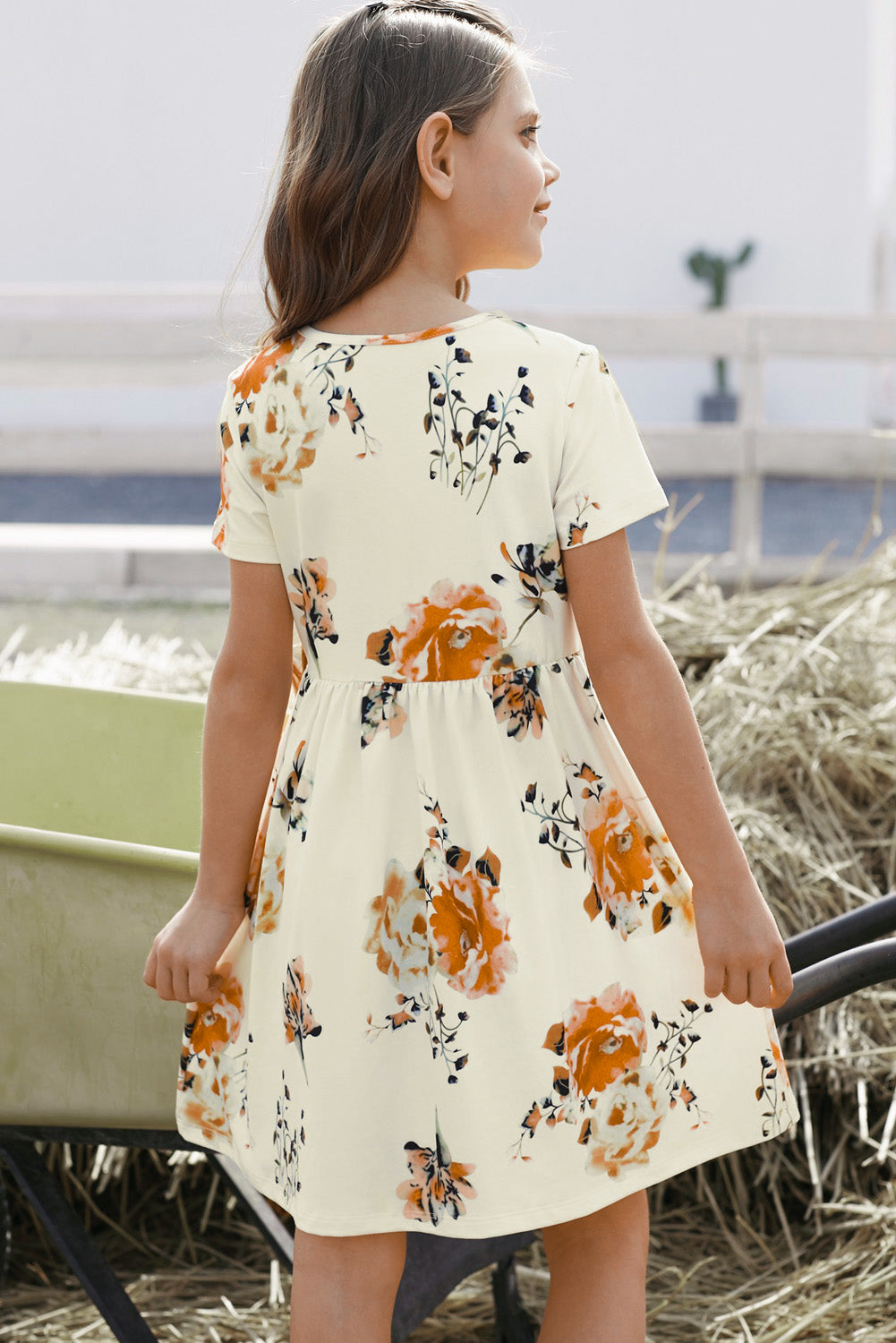 “The Big Floral” Girls Floral Short Sleeve Round Neck Dress