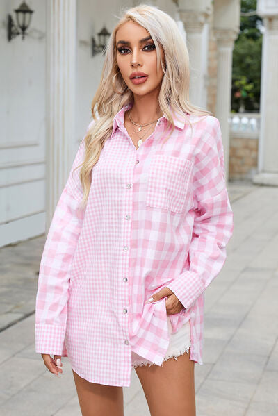 “The Chester Chic” Pocketed Plaid Dropped Shoulder Shirt