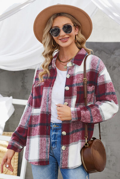 “The Range” Plaid Button Up Dropped Shoulder Jacket