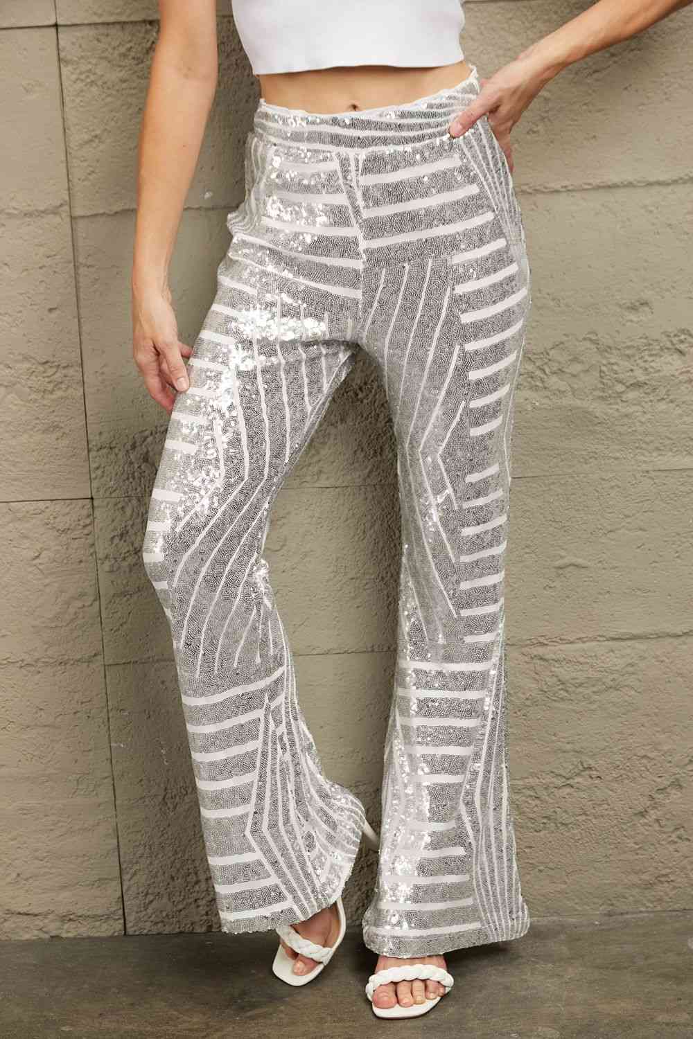 “The Double Take” Sequin High Waist Flared Pants