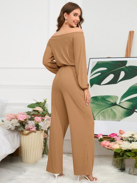 “The Wine & Cheesecake Fit” Off-Shoulder Straight Leg Jumpsuit