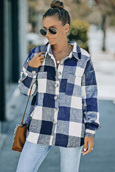 “The Range” Plaid Button Up Dropped Shoulder Jacket