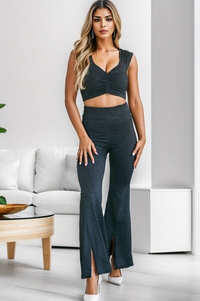 “The Charro” Ruched Cutout Tank and Slit Pants Set