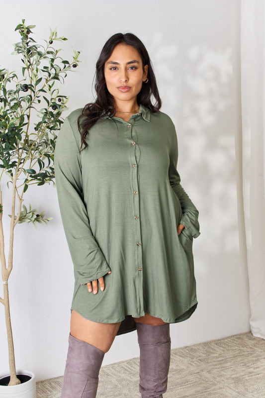 “The Celeste” Full Size Button Down Shirt Dress