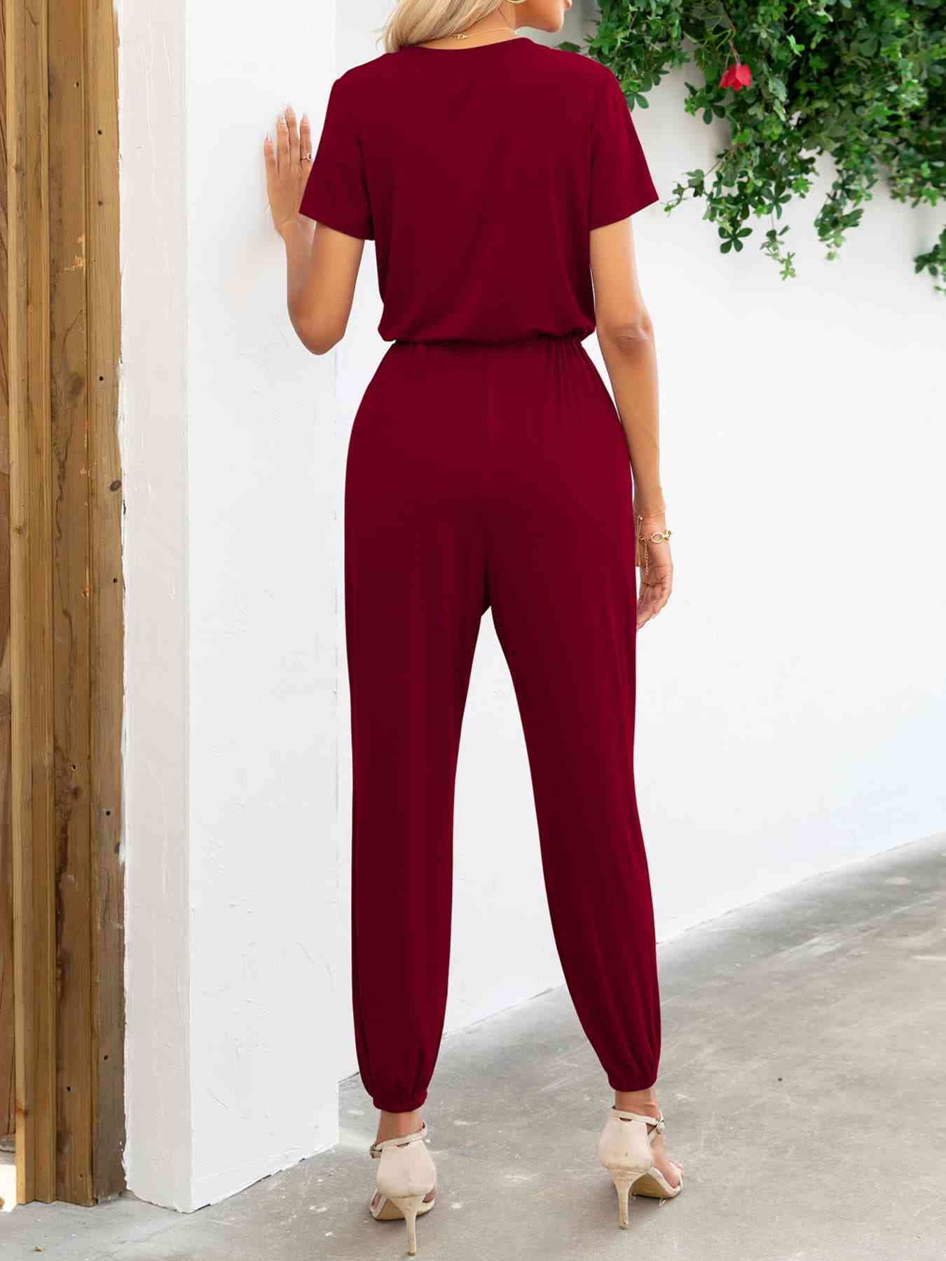 “The Day Look” Short Sleeve V-Neck Jumpsuit with Pockets