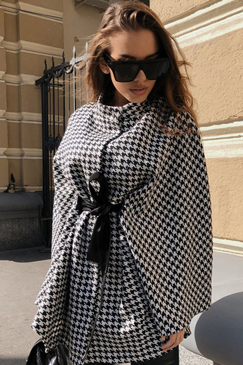 “The Passenger Princess” Houndstooth Tie Waist Trench Coat
