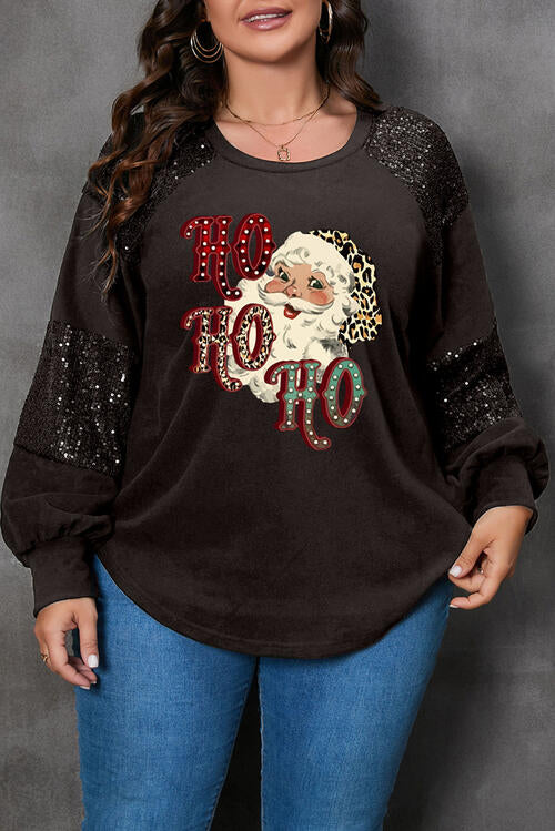 “The Ho Ho’s” Plus Size Santa Graphic Sequin Long Sleeve Sweatshirt