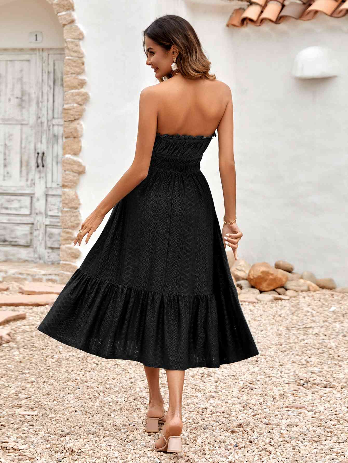 “The Baseline” Frill Trim Strapless Midi Dress