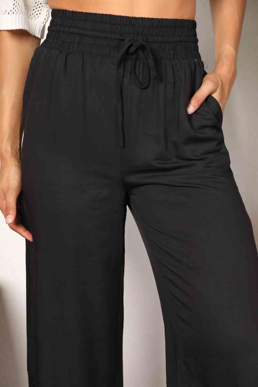 “The Super Double Take” Drawstring Smocked Waist Wide Leg Pants