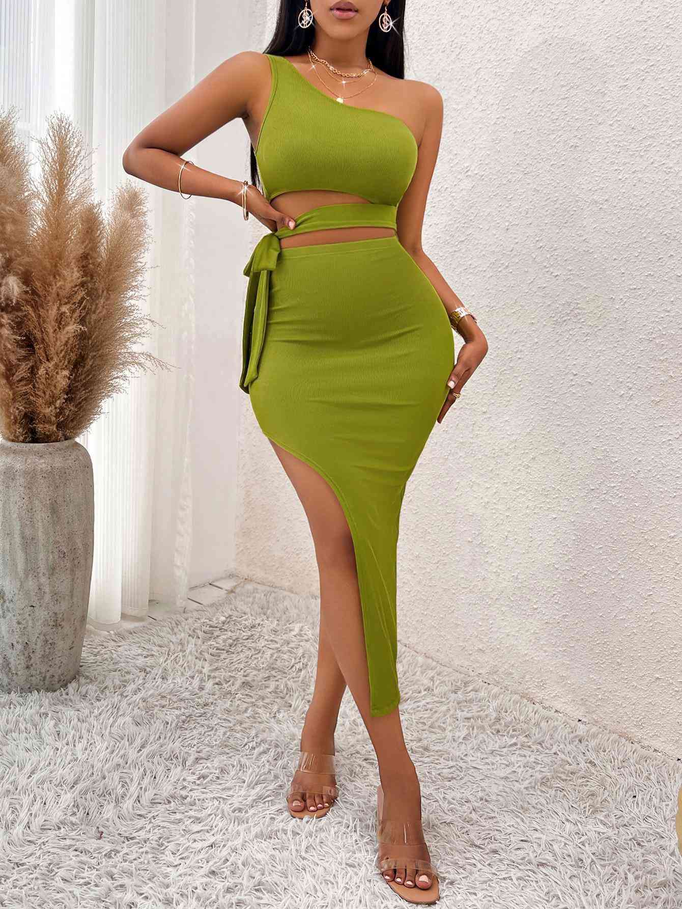 “The Tie Waist” Asymmetrical Midi Dress