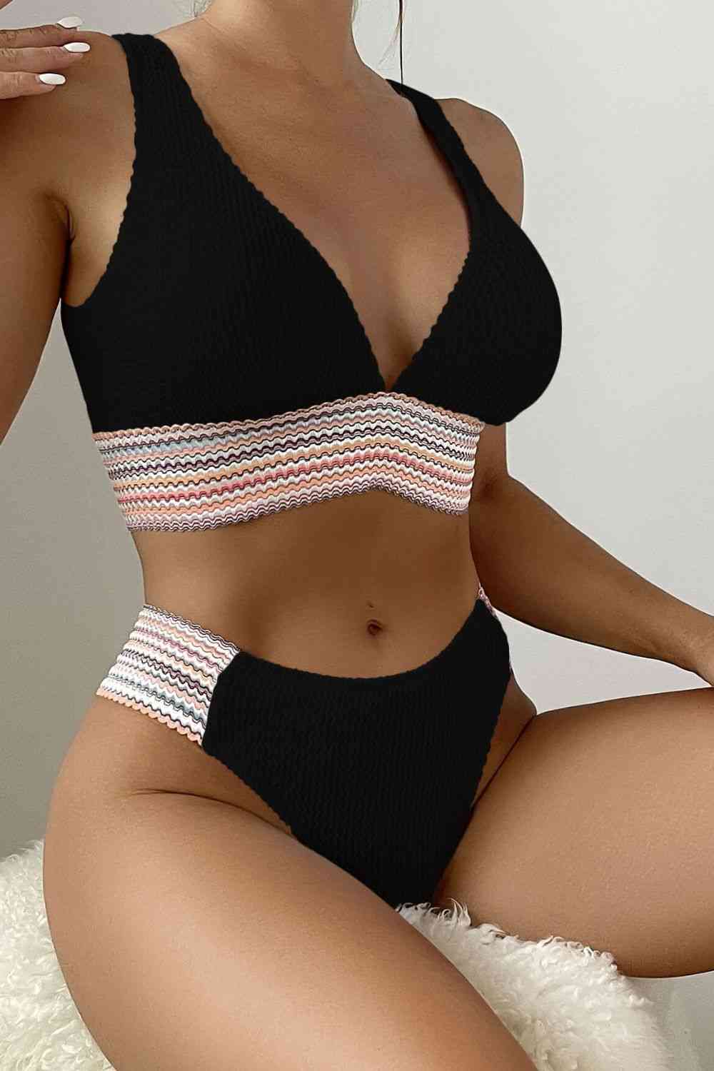 “The Neshia” Contrast Textured High Cut Swim Set