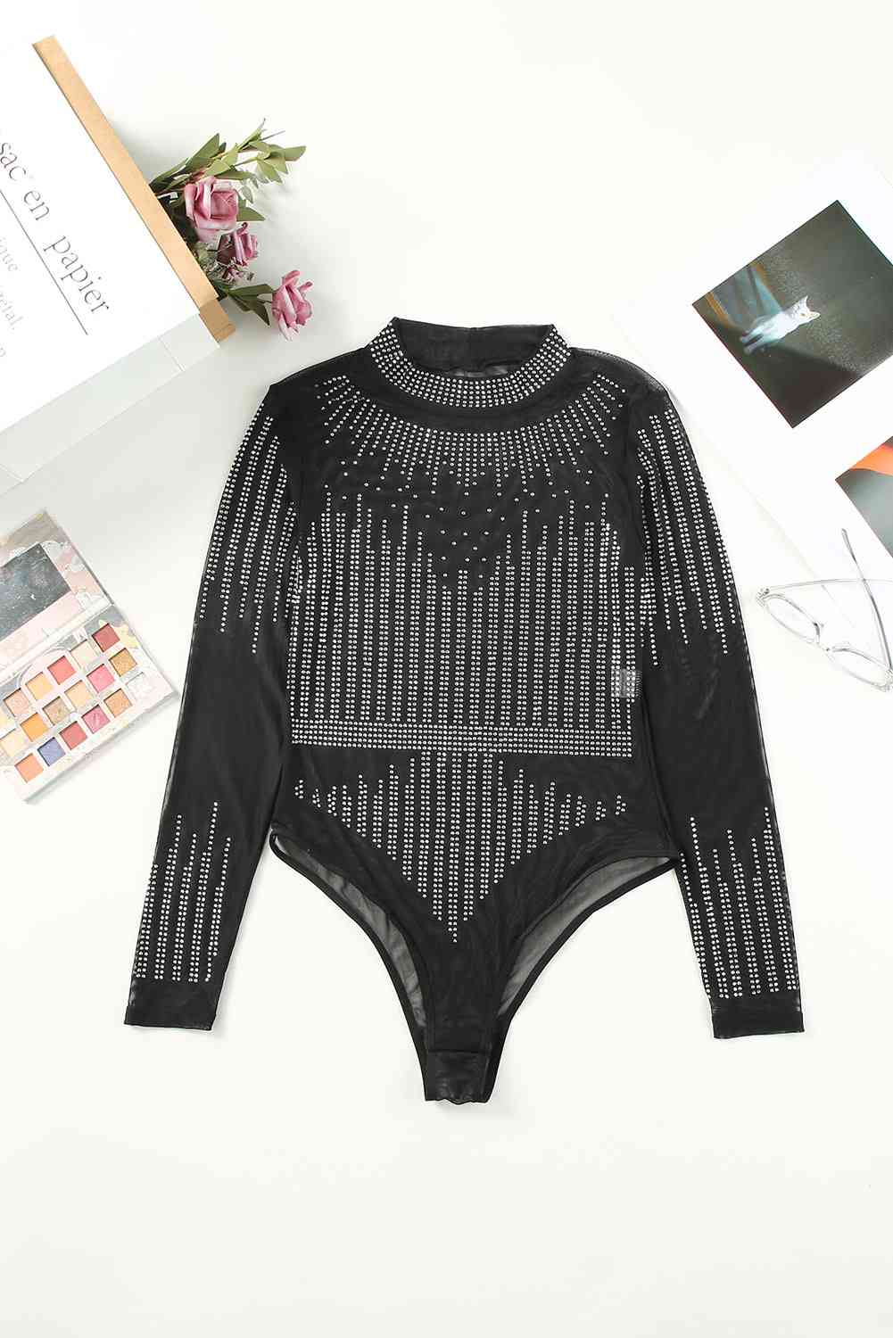 “The Shinning” Rhinestone Round Neck Long Sleeve Bodysuit