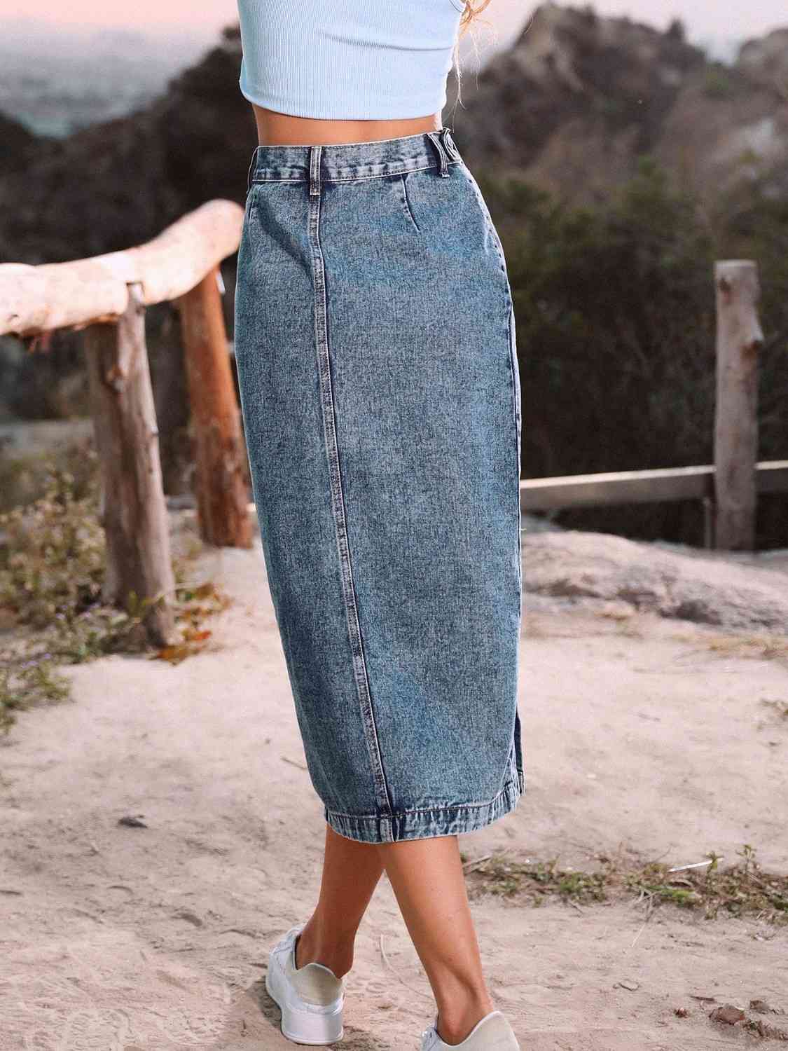 “The Freshman High” Button Down Denim Skirt