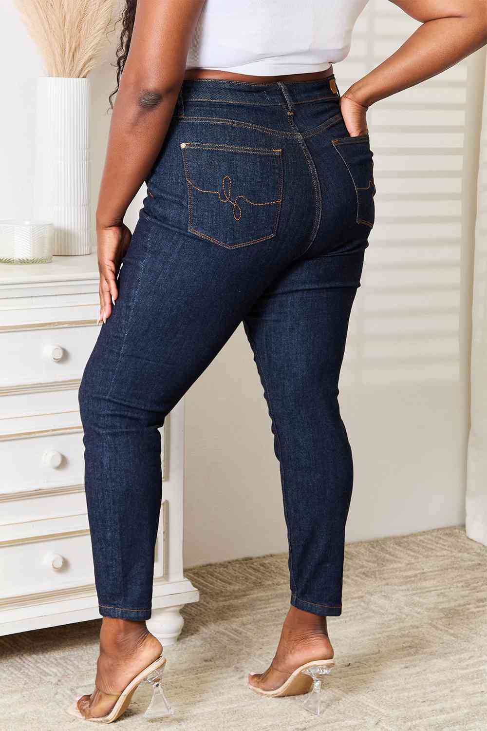 “The Perfect Fit” Full Size High Waist Pocket Embroidered Skinny Jeans