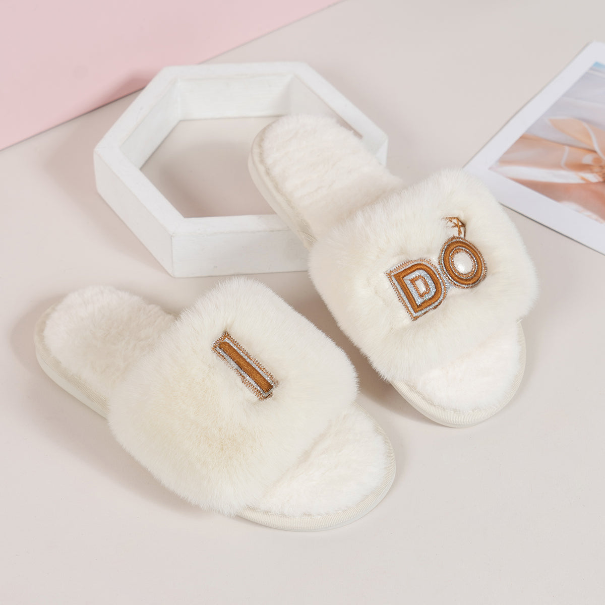 “The I Do” Faux Fur Open Toe Slippers