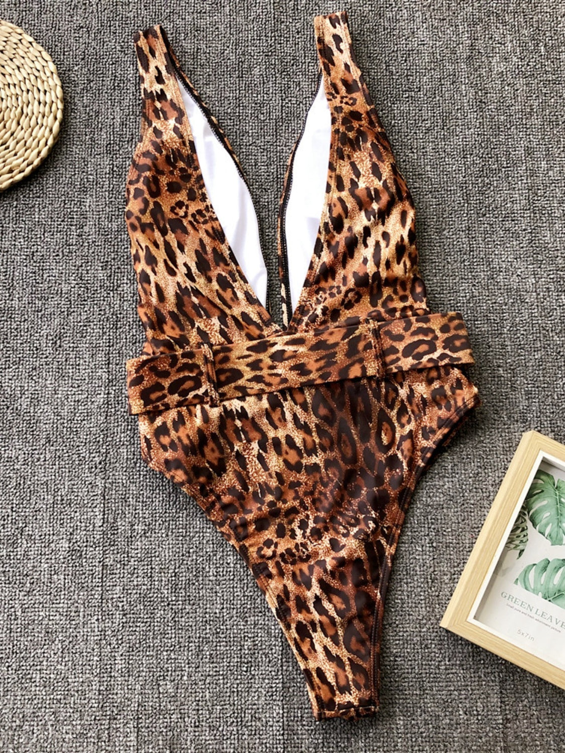 “The Pinup Leopard” Plunge Wide Strap Sleeveless One-Piece Swimwear