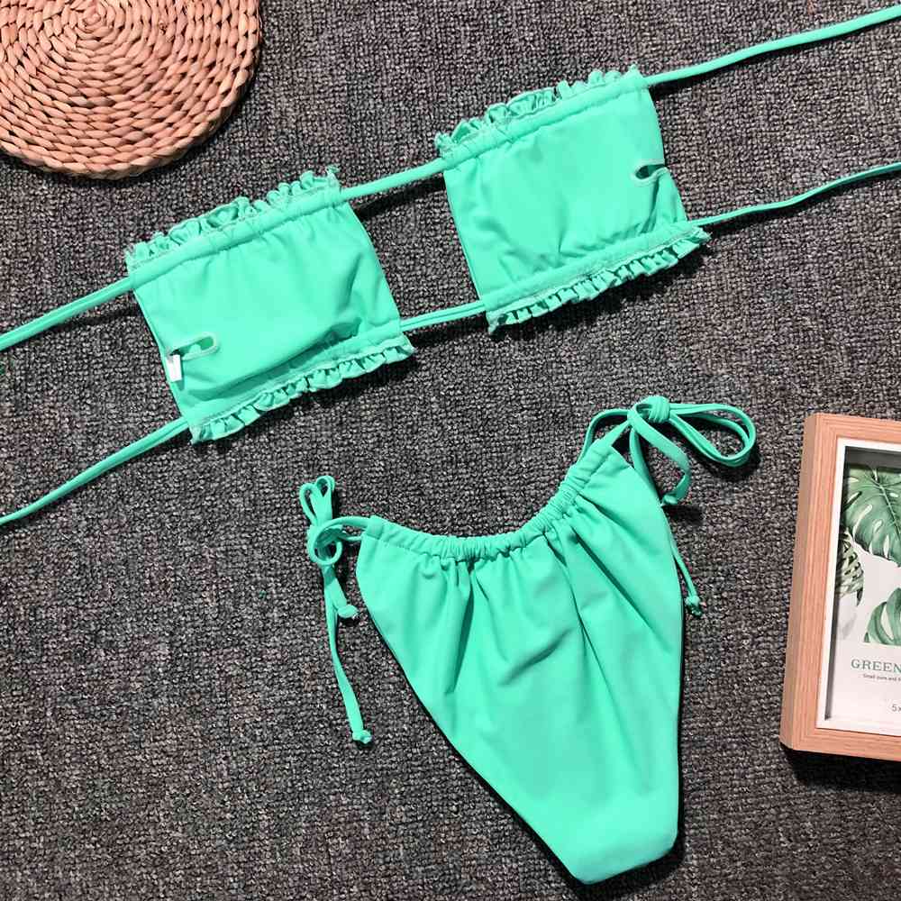 “The Bawdy” Frill Trim Ruched Bikini Set