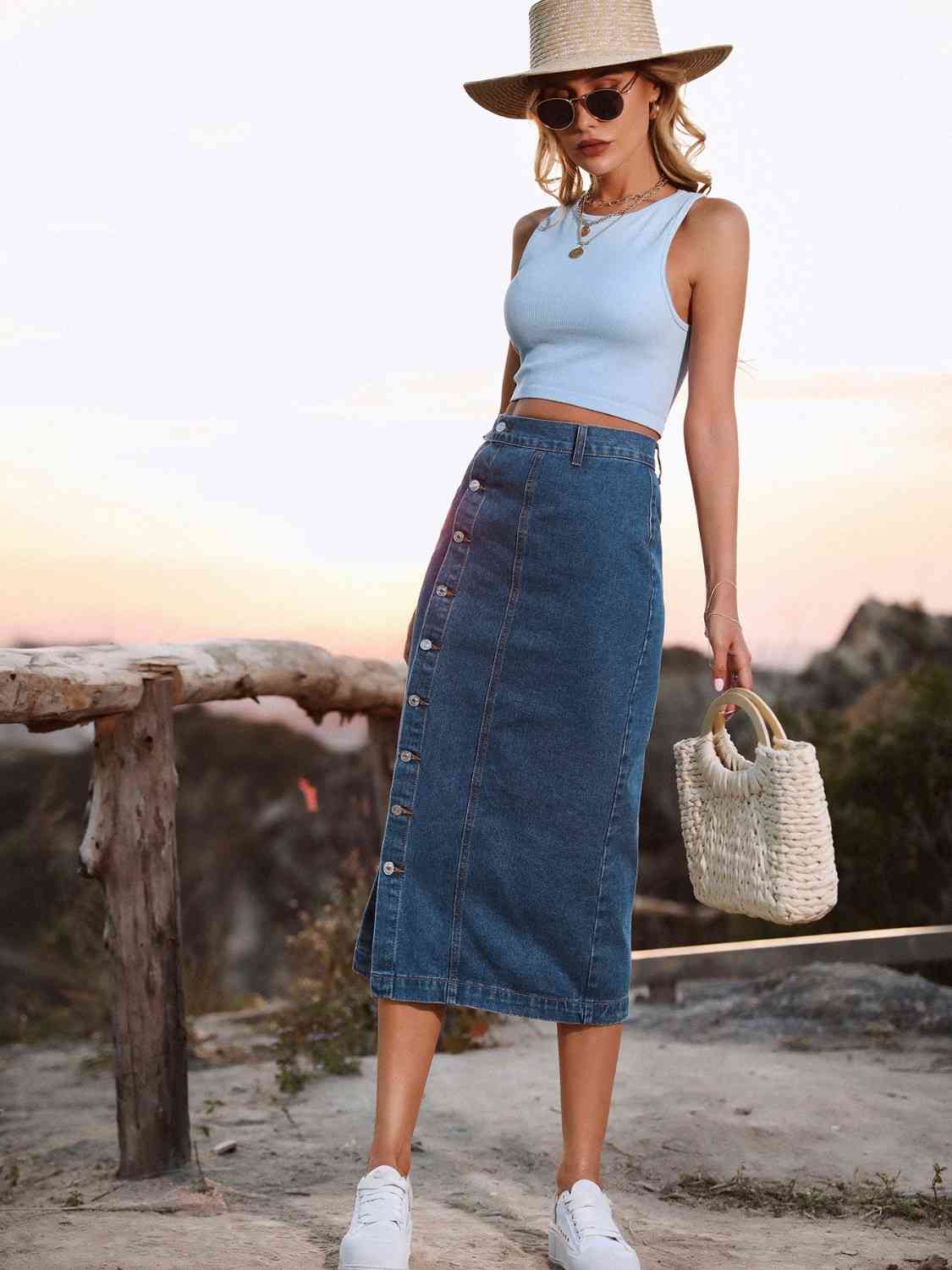 “The Freshman High” Button Down Denim Skirt