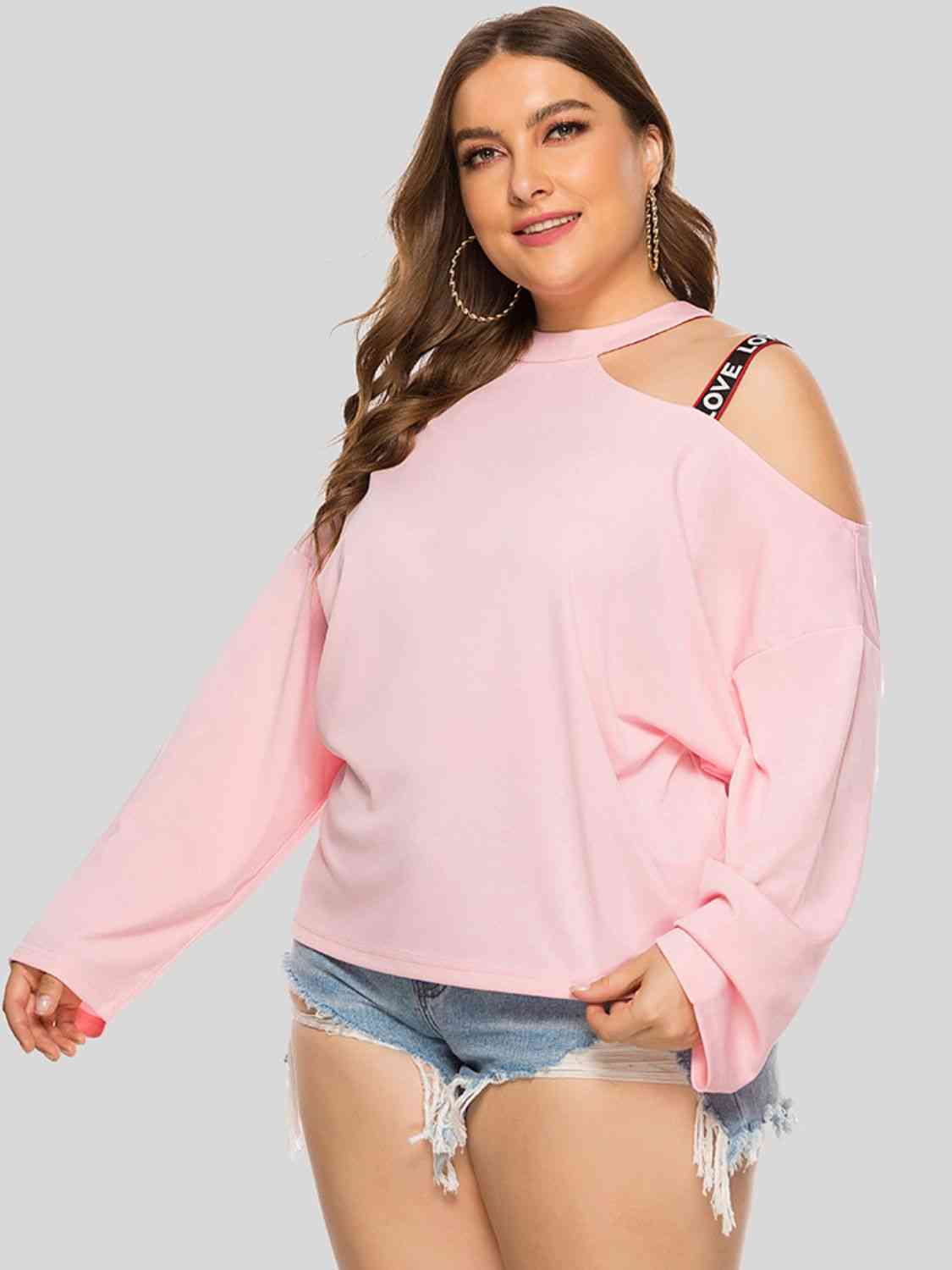 “The Love Strap” Plus Size Cold-Shoulder Round Neck Blouse