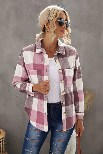 “The Range” Plaid Button Up Dropped Shoulder Jacket