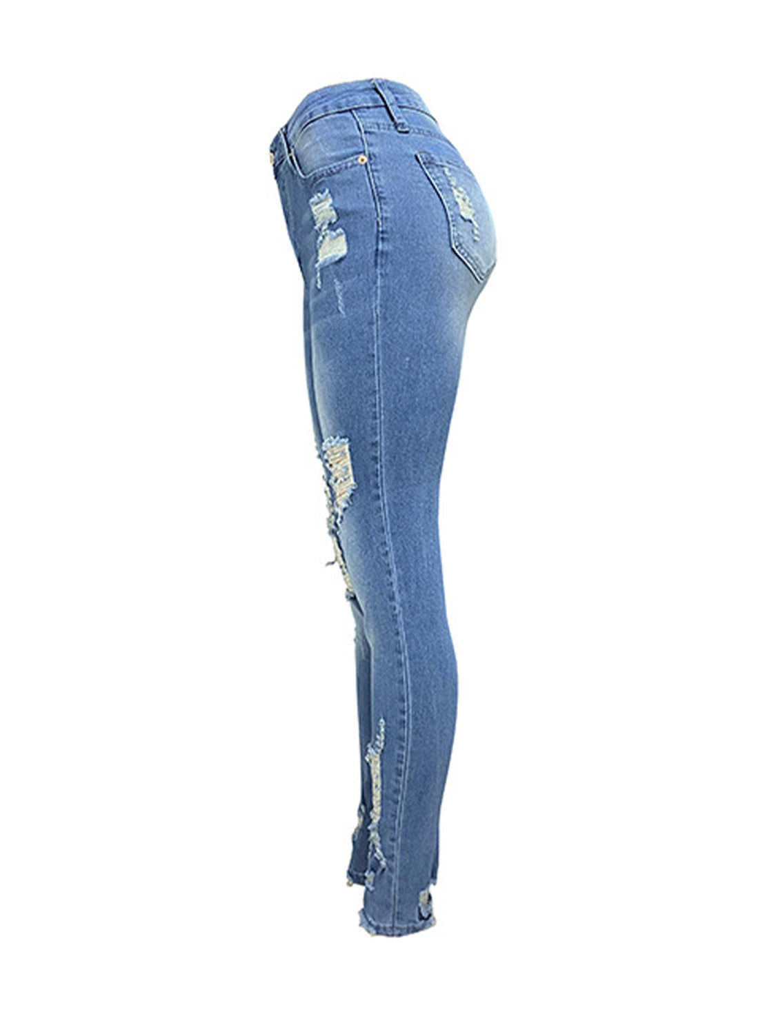 “The Watch Me Walk” Distressed Buttoned Jeans with Pockets