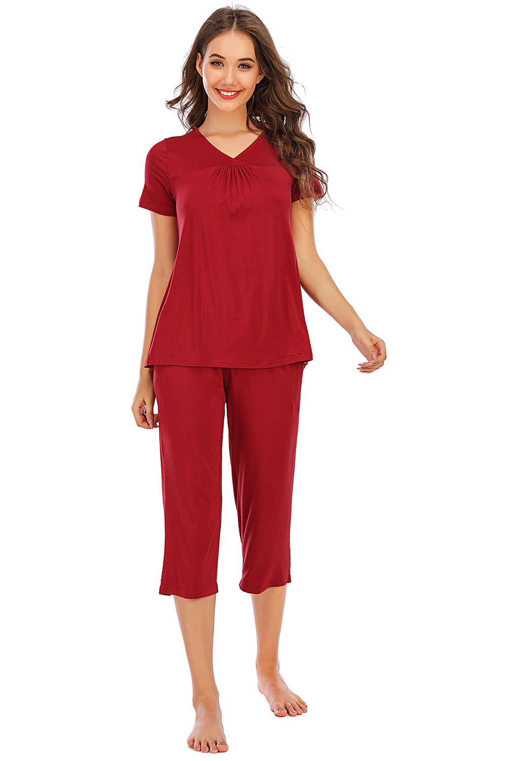 “The Antie” V-Neck Short Sleeve Top and Pants Lounge Set