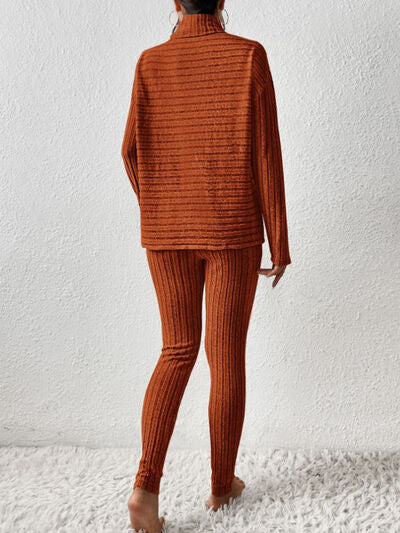 Ribbed Turtleneck Top and Pants Set