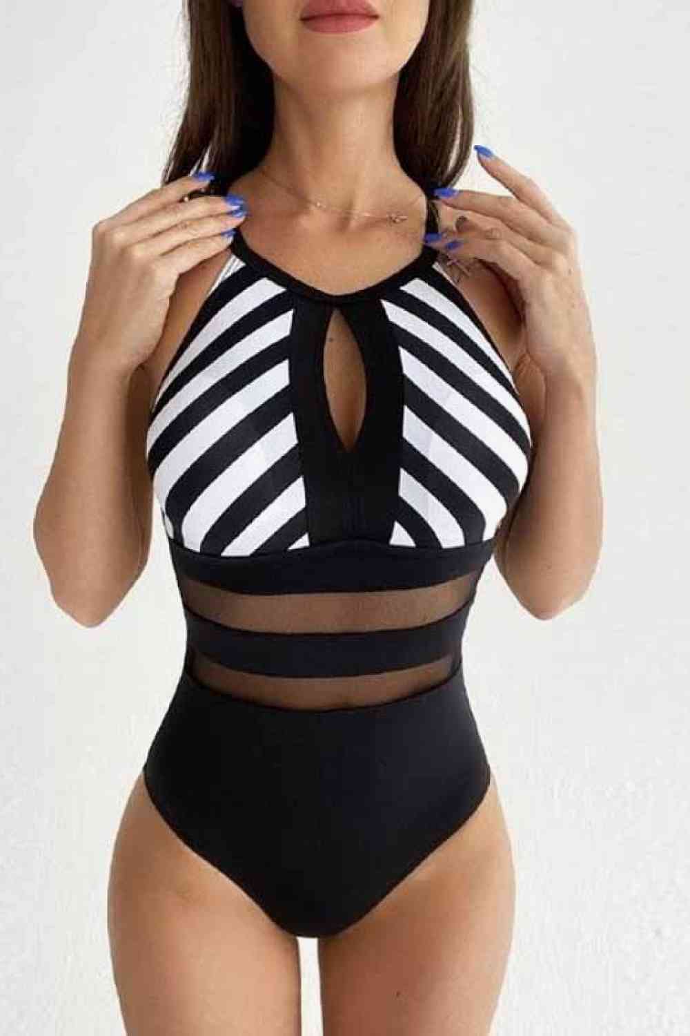 “The Pinup” Striped Backless One-Piece Swimsuit