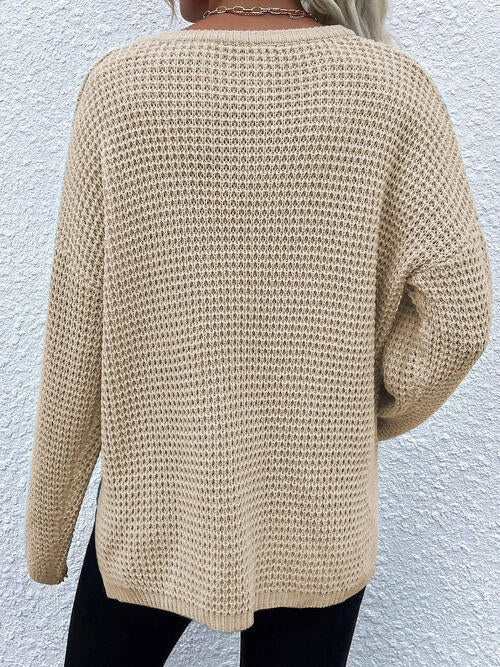 “The Blush” Notched Long Sleeve Sweater