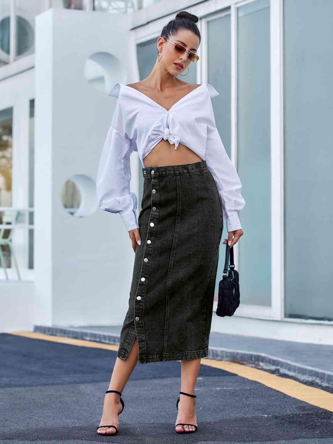 “The Freshman High” Button Down Denim Skirt