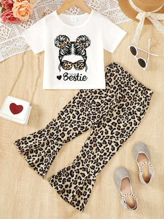 “Brickie Girl: The BESTIE” Round Neck T-Shirt and Leopard Pants Set