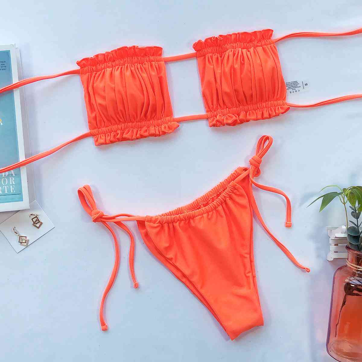 “The Bawdy” Frill Trim Ruched Bikini Set