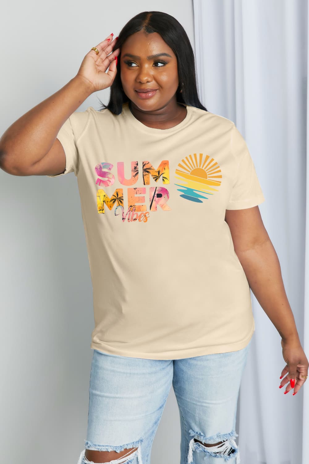 “The Summer Vibes” Full Size SUMMER VIBES Graphic Cotton Tee