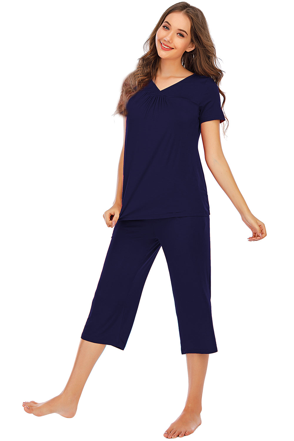 “The Antie” V-Neck Short Sleeve Top and Pants Lounge Set