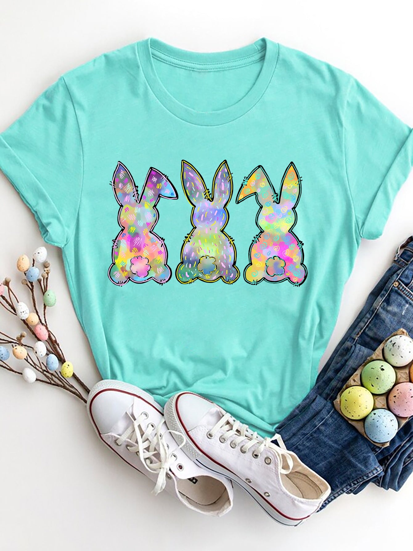 “The Rabbit Trio” Round Neck Short Sleeve T-Shirt