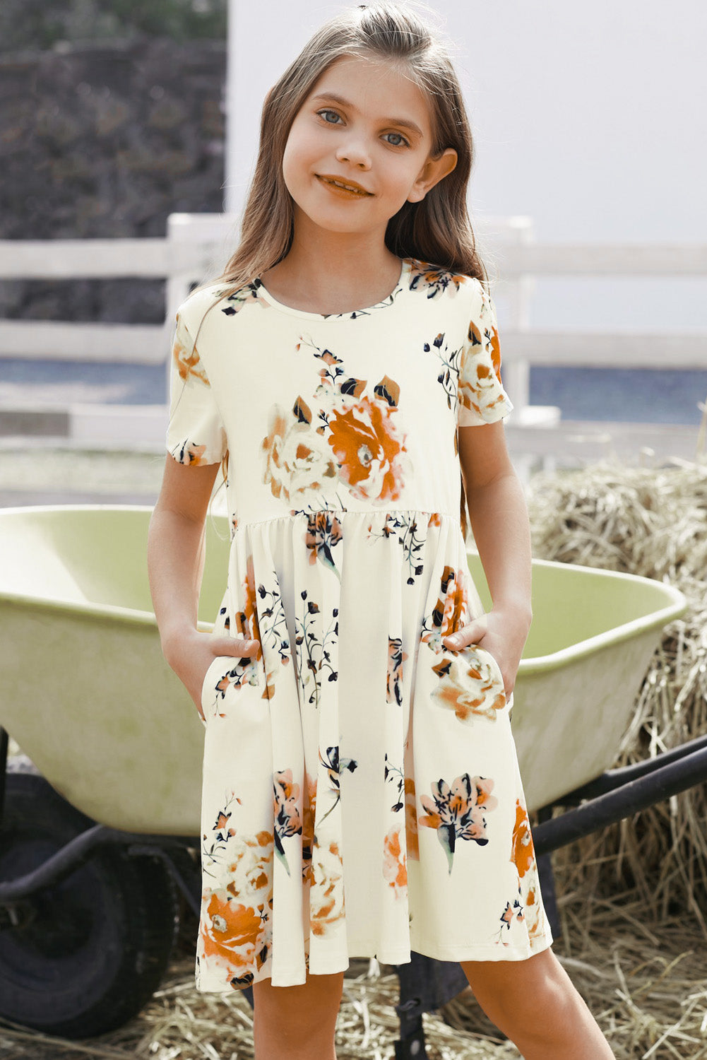 “The Big Floral” Girls Floral Short Sleeve Round Neck Dress