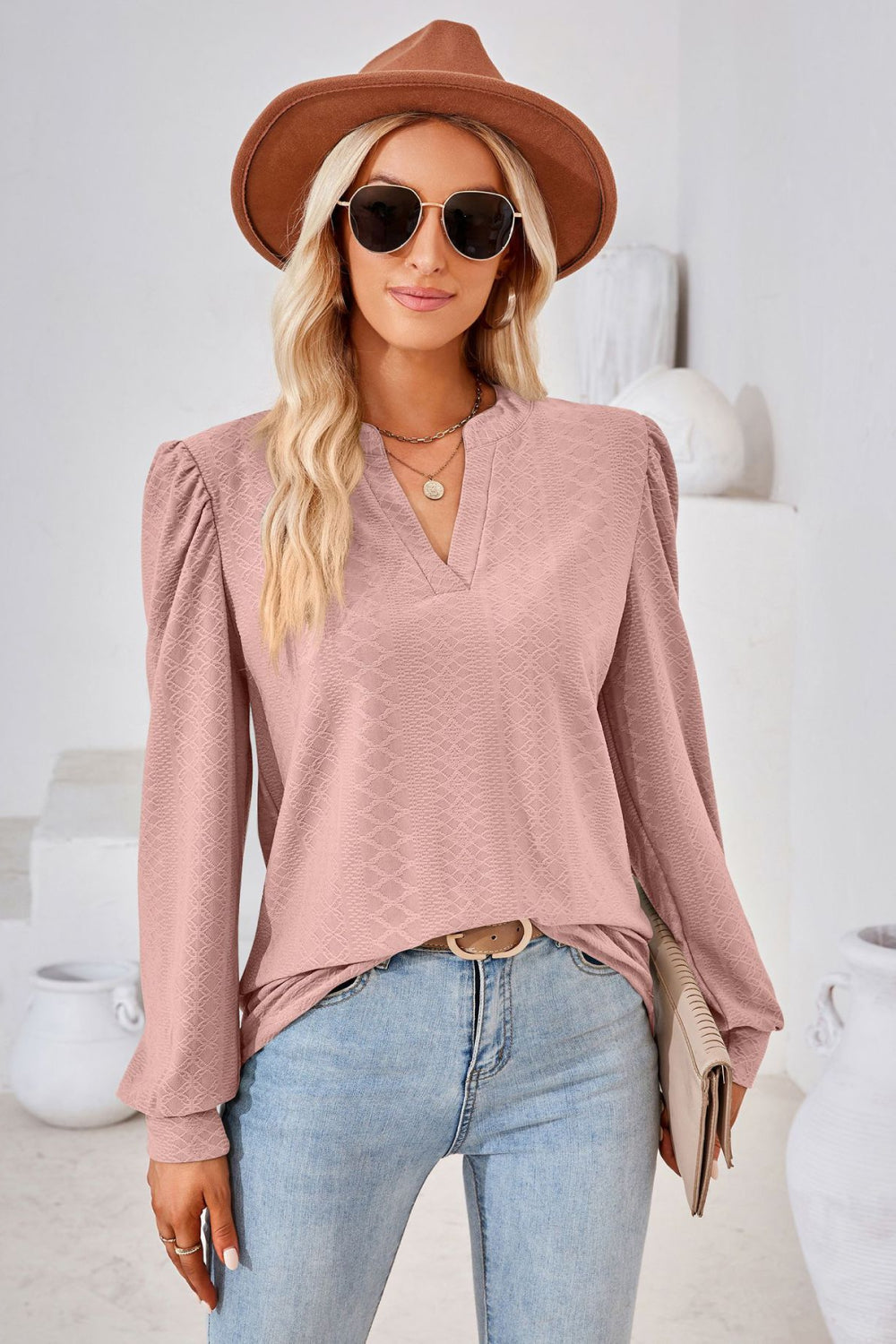 “The Visit To Indy” V-Neck Puff Sleeve Blouse