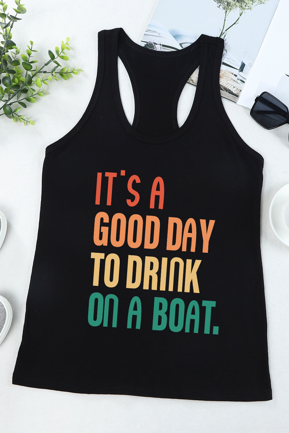 “The Boat Gloat” Slogan Graphic Scoop Neck Tank