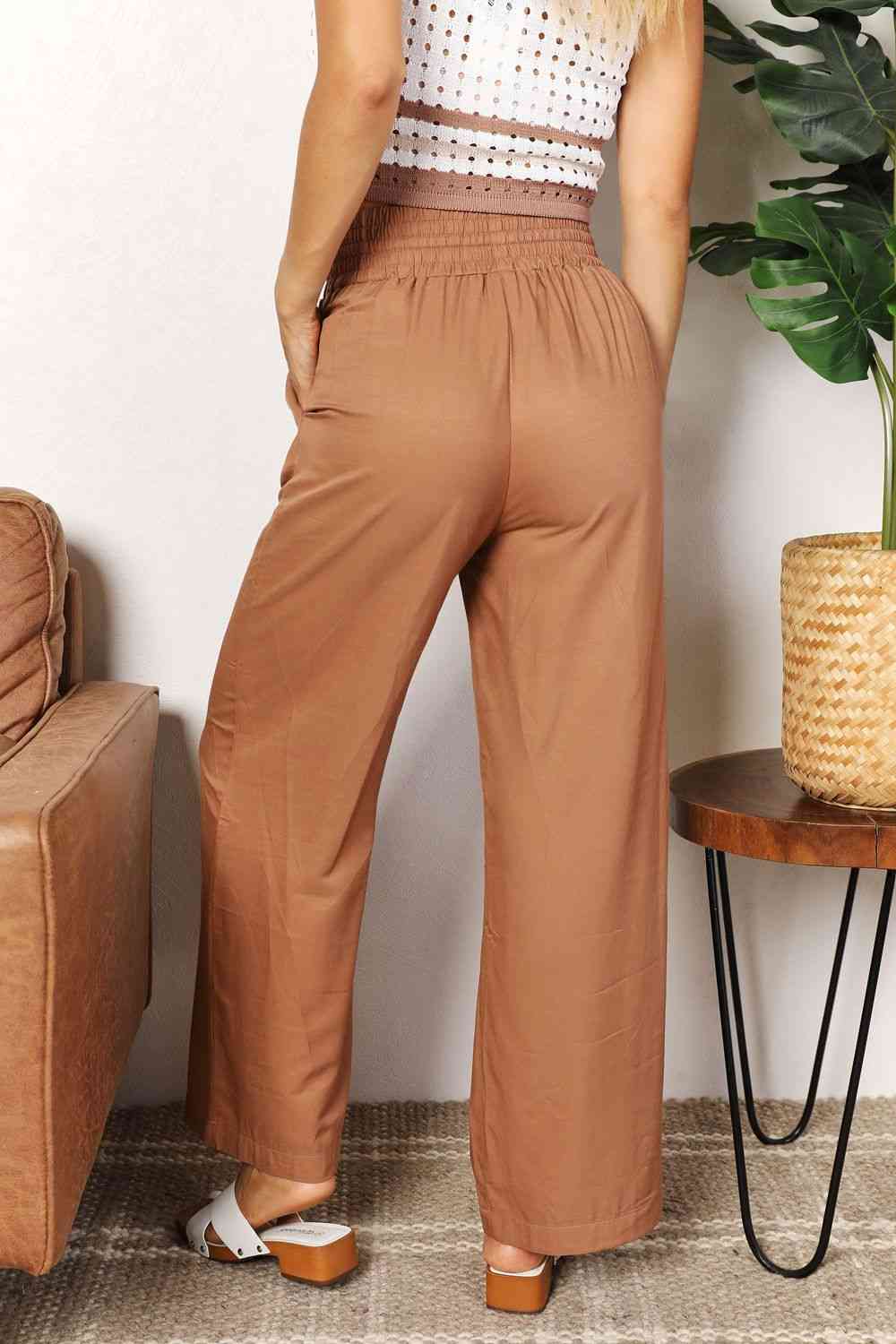 “The Super Double Take” Drawstring Smocked Waist Wide Leg Pants