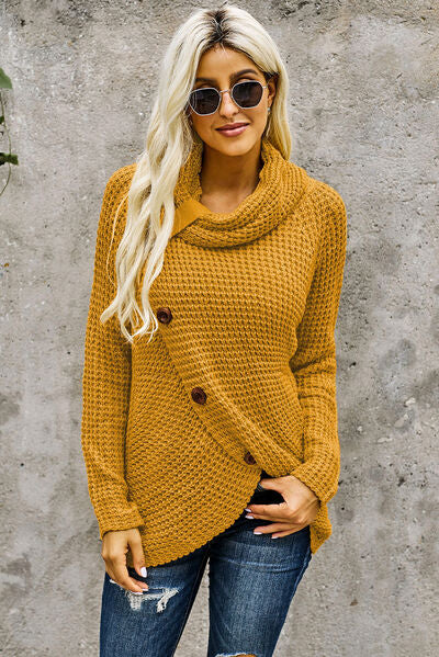 “The Debbie” Decorative Button Mock Neck Sweater