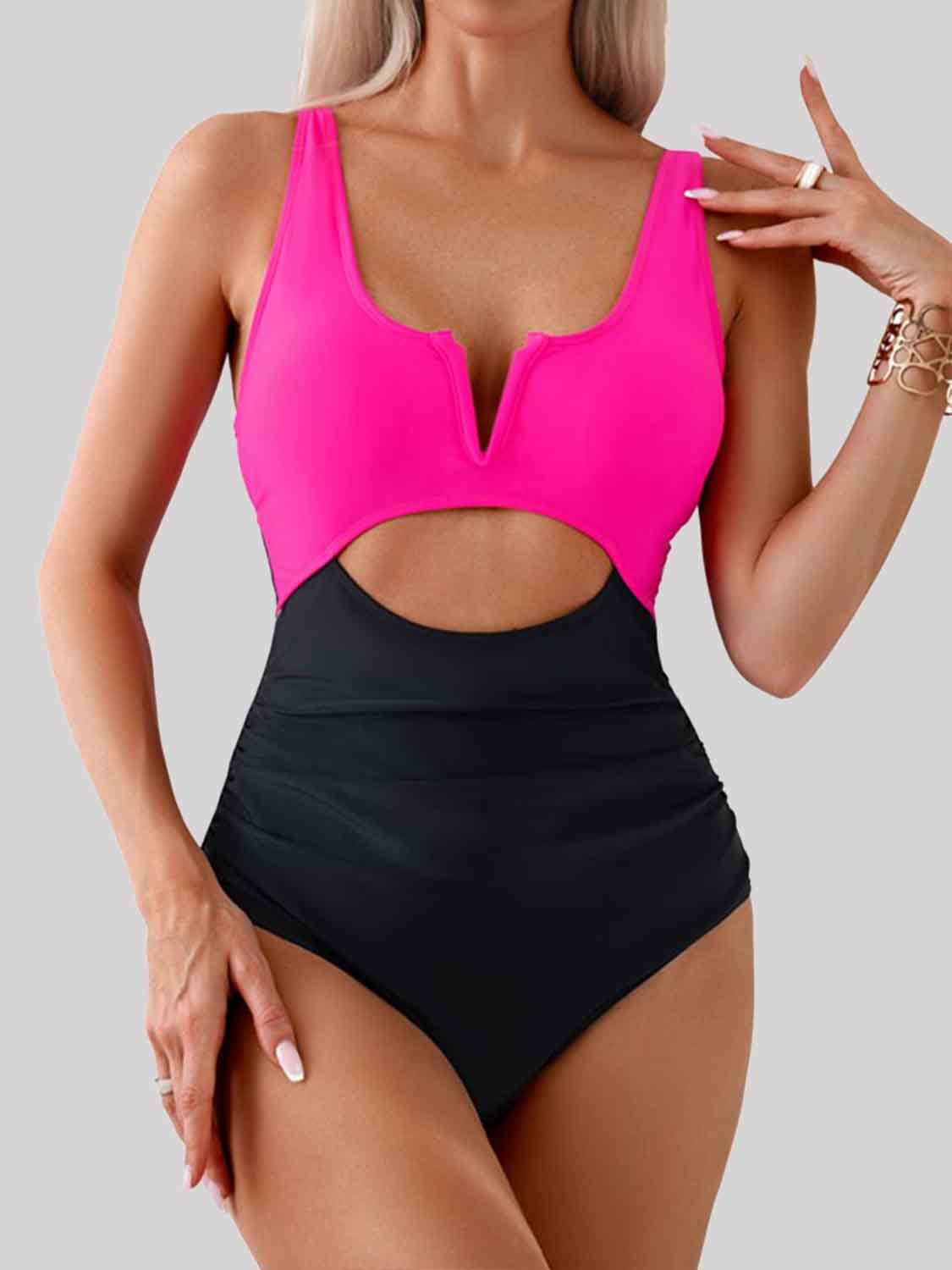 “The Control Freak” Tied Cutout Contrast One-Piece Swimwear