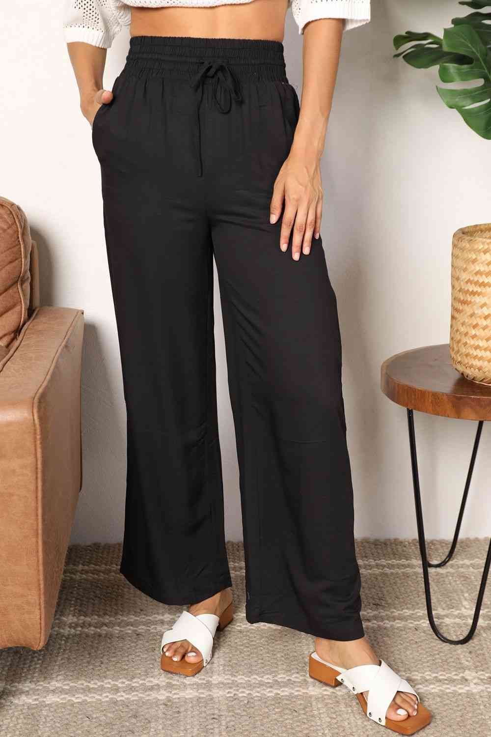 “The Super Double Take” Drawstring Smocked Waist Wide Leg Pants