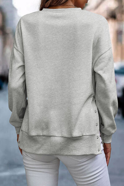 “The In A Snap” Detail Round Neck Dropped Shoulder Sweatshirt