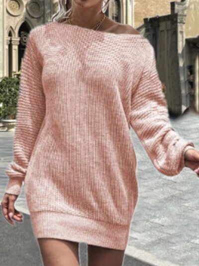 “The Leena” One Shoulder Lantern Sleeve Sweater Dress