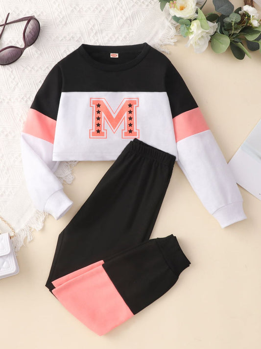 Brickie Girl: “M=Mya” Kids Graphic Cropped Sweatshirt and Joggers Set