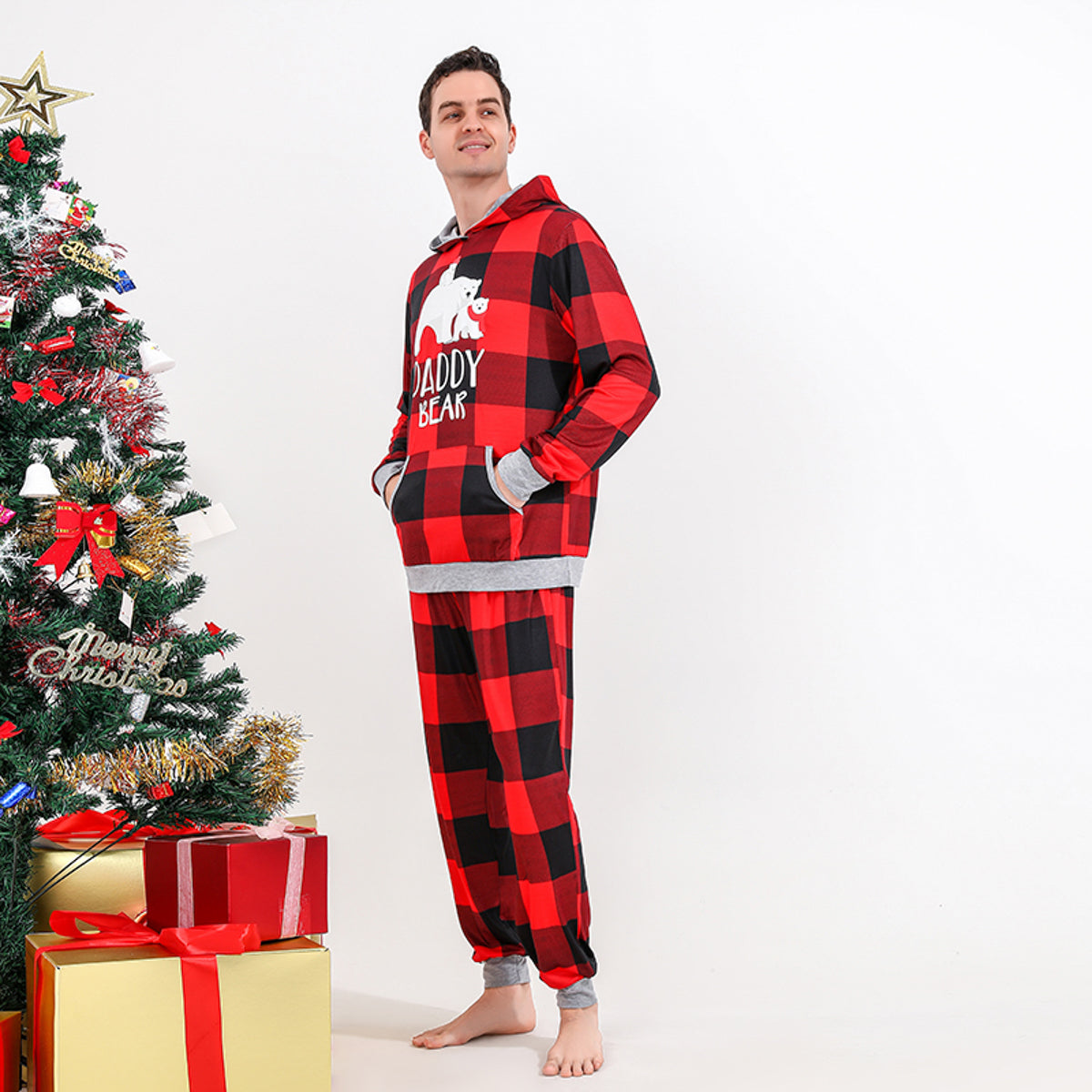 “THE DADDY BEAR” Graphic Hoodie and Plaid Pants Set